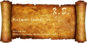 Kulman Dusán névjegykártya